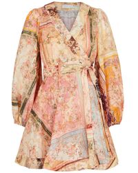 Zimmermann - Floral-print Linen Wrap Mini Dress - Lyst