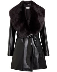 Nour Hammour - Kelsey Fur-Trimmed Belted Leather Jacket - Lyst