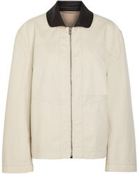 Lemaire - Leather Collar Cotton Jacket - Lyst
