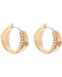 Tory Burch - Icon Pavé Double-Hoop 18Kt-Plated Hoop Earrings - Lyst