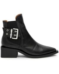 Ganni - 50 Buckle-embellished Leather Chelsea Boots - Lyst