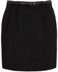 Saint Laurent - Belted Wool Mini Skirt - Lyst
