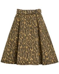 Ganni - Belted Leopard-Print Stretch-Denim Midi Wrap Skirt - Lyst