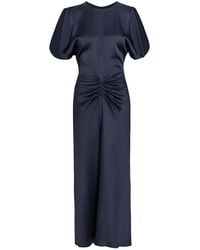 Victoria Beckham - Bela Gathered Satin-Crepe Midi Dress - Lyst