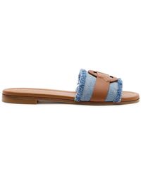 Moncler - Bell Denim And Leather Sliders - Lyst
