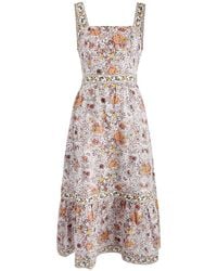 PAIGE - Fiori Floral-Print Linen-Blend Midi Dress - Lyst