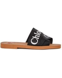 Chloé - Woody Linen Flat Sandals - Lyst