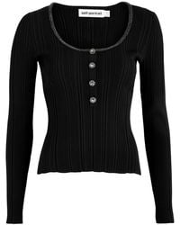 Self-Portrait - Crystal-Embellished Ribbed-Knit Top - Lyst