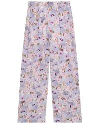 Balmain - Floral-Print Wide-Leg Silk Trousers - Lyst