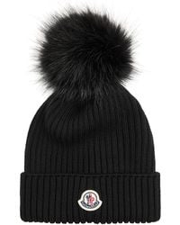 Moncler - Kids Pompom Ribbed Wool Beanie - Lyst