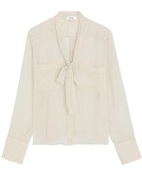 FRAME - Polka-Dot Tie-Neck Silk Blouse - Lyst