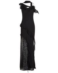white christmas dresses Embellished Bow-Neck Maxi Dress with Crystal Straps – Black main image 0