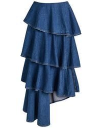 Alaïa - Denim Skirt With Ruffles - Lyst