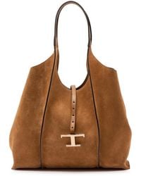 Tod's - T-Plaque Suede Tote - Lyst