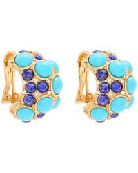 Kenneth Jay Lane - Gemstone 22Kt-Plated Clip-On Hoop Earrings - Lyst
