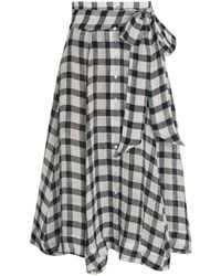Lisa Marie Fernandez - Checked Belted Linen-Blend Midi Skirt - Lyst