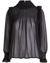 Saint Laurent - Ruffled Sheer Silk Blouse - Lyst