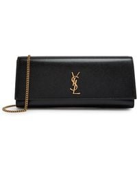Saint Laurent - Kate Logo Pebbled Leather Clutch - Lyst