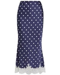 Self-Portrait - Polka Dot Lace-Trim Satin Midi Skirt - Lyst