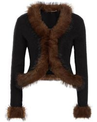 Self-Portrait - Faux Fur-Trim Knit Cardigan - Lyst
