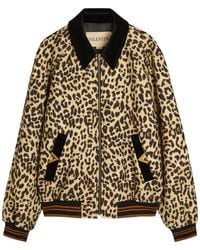 Valentino Garavani - Leopard Velvet-Trim Wool Bomber Jacket - Lyst