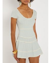 knee length dresses for ladies Kelly Green Striped Short Sleeve Mini Dress main image 1