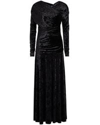 Ganni - Ruched Asymmetric Velour Maxi Dress - Lyst
