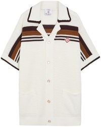 CASABLANCA - Logo-Appliquéd Striped Crochet Cotton-Knit Shirt - Lyst