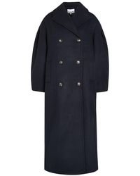 Ganni - Double-Breasted Wool-Blend Peacoat - Lyst