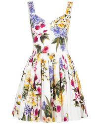 Dolce & Gabbana - Floral-print Cotton Mini Dress - Lyst