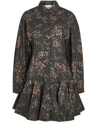 Ganni - Printed Stretch-Cotton Mini Shirt Dress - Lyst