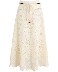 Zimmermann - Rhiannon Embroidered Cotton Midi Skirt - Lyst