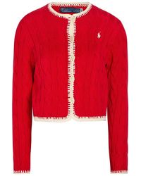 Polo Ralph Lauren - Logo-Embroidery Cable-Knit Stretch-Cotton Cardigan - Lyst