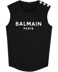 Balmain - Mint Logo Cotton Tank - Lyst