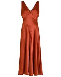 Polo Ralph Lauren - V-Neck Satin Midi Cocktail Dress - Lyst