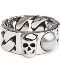 Alexander McQueen - Skull Embellished Chain Ring - Lyst