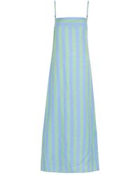 STAUD - Laura Striped Linen Midi Dress - Lyst