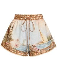 Zimmermann - Mahon Printed Linen Shorts - Lyst