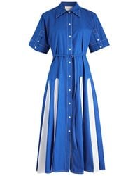 LOVEBIRDS - Colour-Blocked Cotton-Poplin Midi Shirt Dress - Lyst