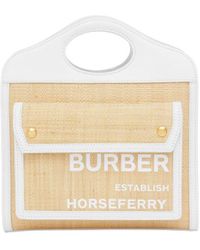 Burberry Mini Two-tone Raffia And Leather Pocket Bag - Natural