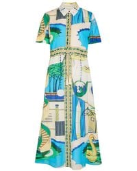 Tory Burch - Printed Silk And Cotton-Blend Midi Shirt Dress - Lyst