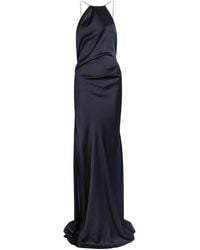 Victoria Beckham - Draped Halterneck Satin-Crepe Gown - Lyst