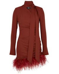 De La Vali - Avenue Feather-trimmed Ruched Mini Dress - Lyst
