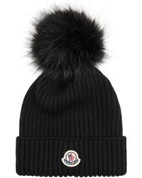 Moncler - Kids Pompom Ribbed Wool Beanie - Lyst