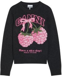 Ganni - Logo-Intarsia Wool-Blend Jumper - Lyst