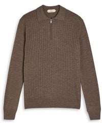 Aurélien - Ribbed-Knit Wool Polo Shirt - Lyst