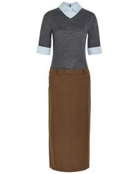 STAUD - Geo Layered Woven Midi Dress - Lyst