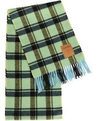 Ganni - Plaid Fringed Wool Scarf - Lyst