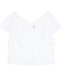 Chloé - Embroidered Ruffled Cropped Cotton Top - Lyst