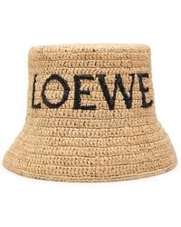 Loewe - Logo-Embroidered Raffia Bucket Hat - Lyst